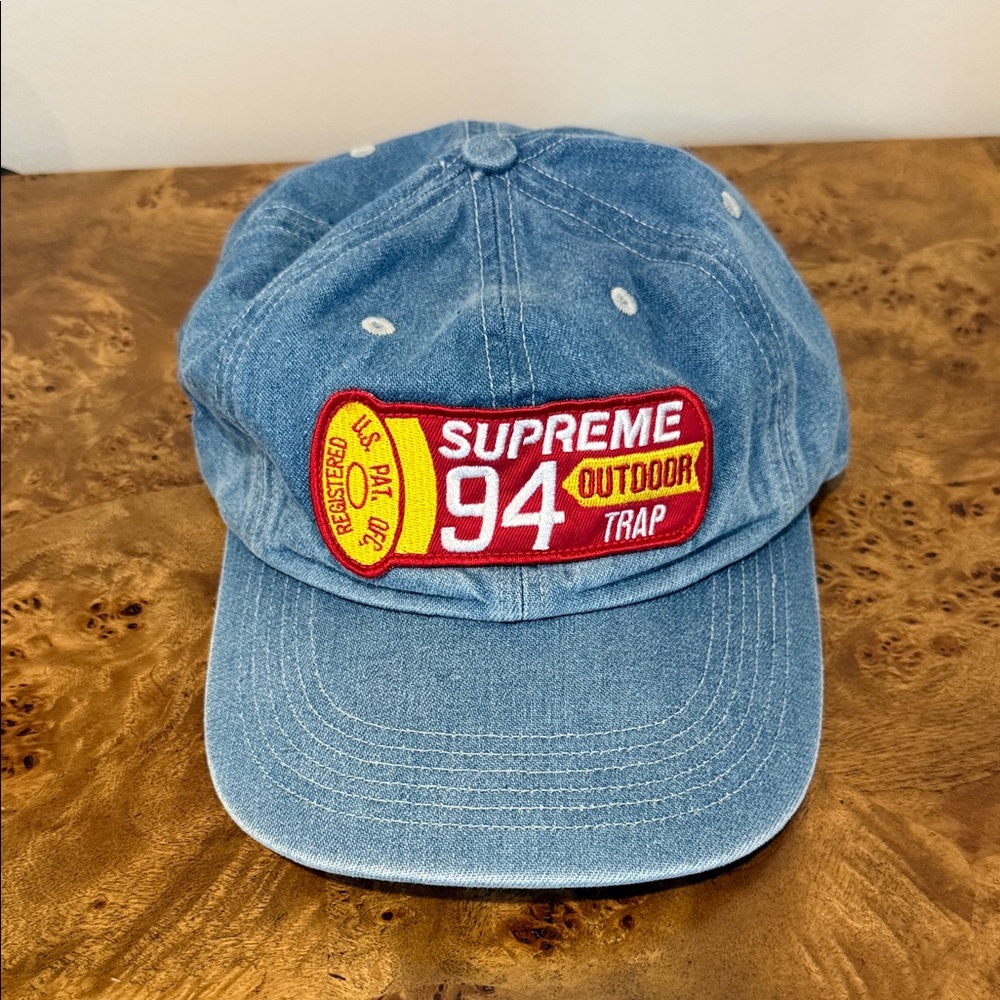 Supreme Blue Denim Cap with Red and Yellow Patch